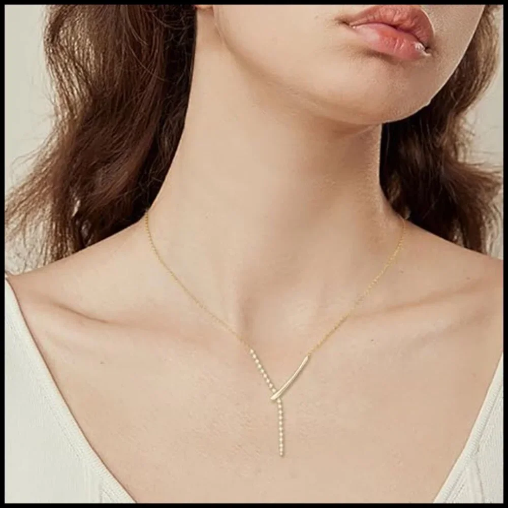 925 Sterling Silver Moissanite Y Pendant Necklace 0.58CTTW